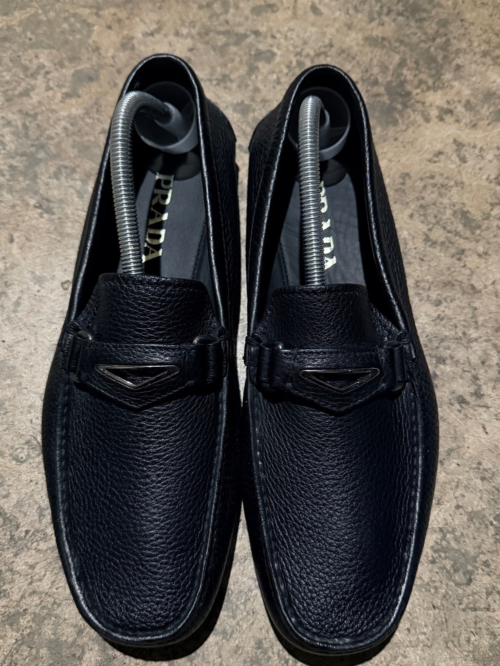 Prada Black Leather Penny Loafers with Triangle Logo